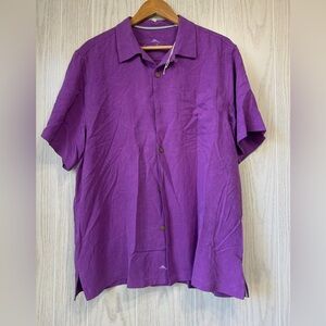 Tommy Bahama Purple 100% Silk Short Sleeve Button Front Shirt Men’s Large LNC
